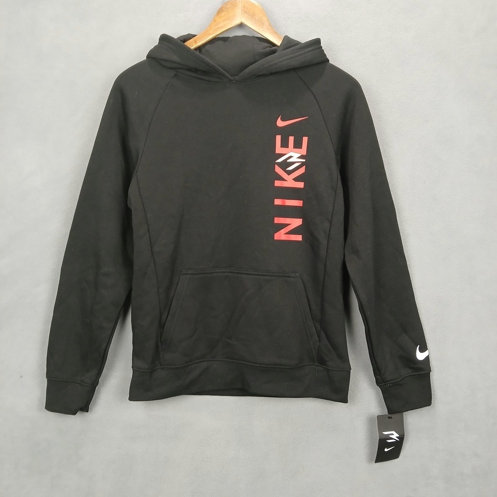 Nike 3 Brand Hoodie Boys Large 12-13 Years Black Fleece Lined Raglan Sleeve